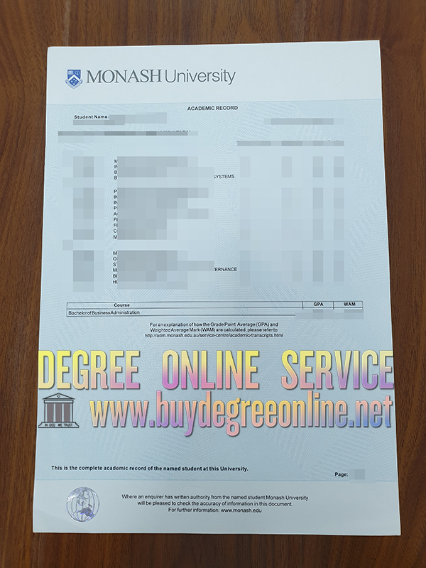 Monash University transcript