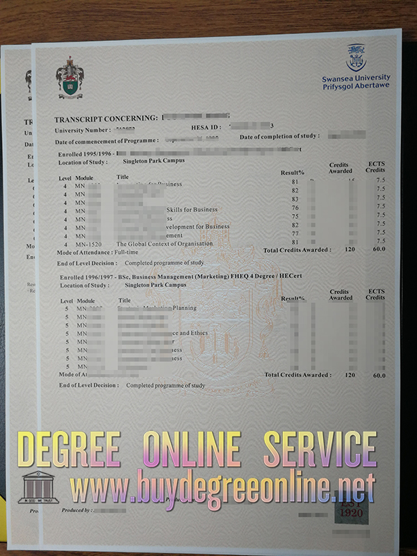 Swansea University transcript