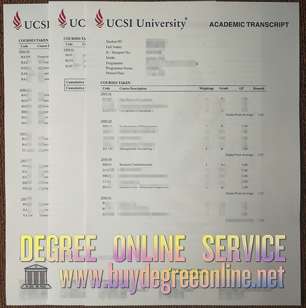 UCSI University transcript