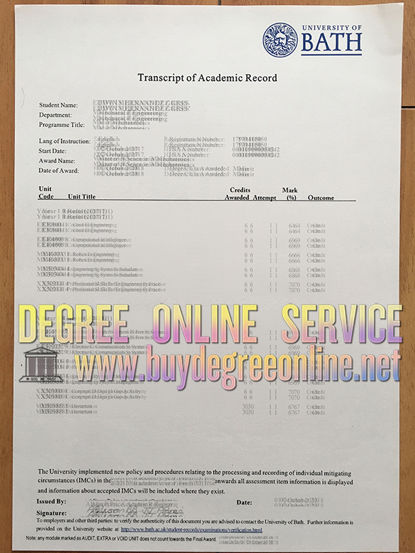 University of Bath transript