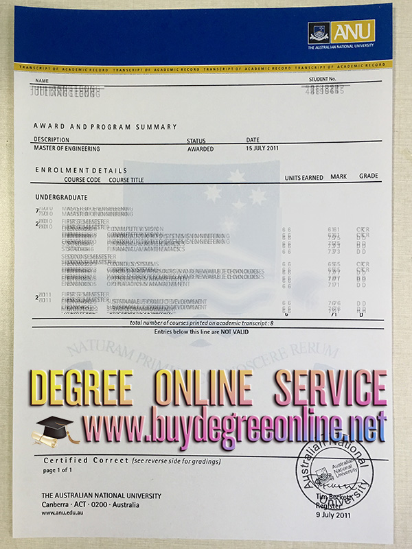 Australian National University transcript