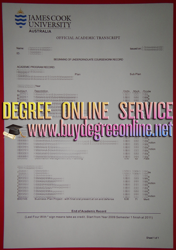 James Cook University transcript