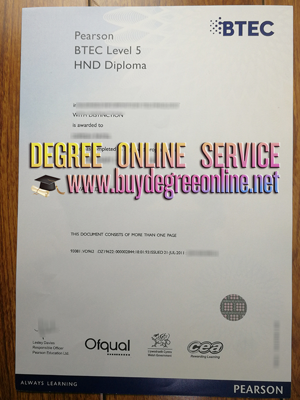 BTEC Level 5 HND certificate