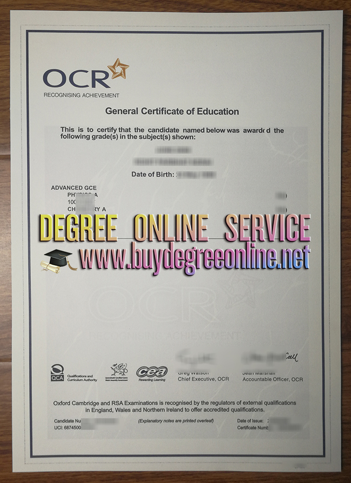 OCR GCE certificate