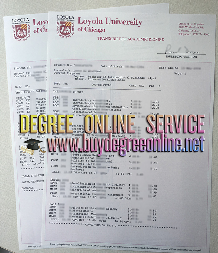 Loyola University Chicago transcript