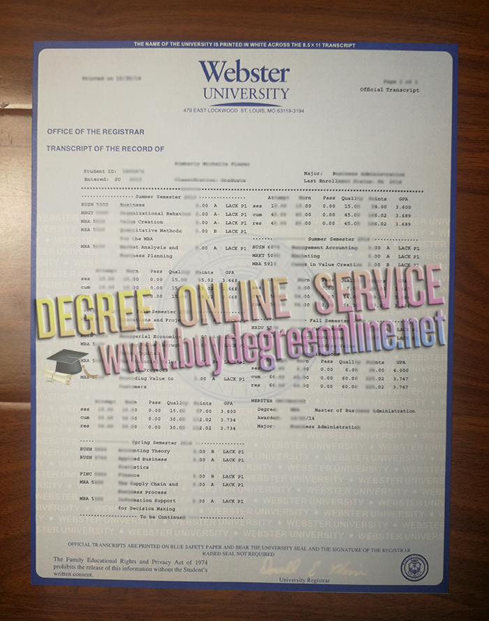 Webster University transcript