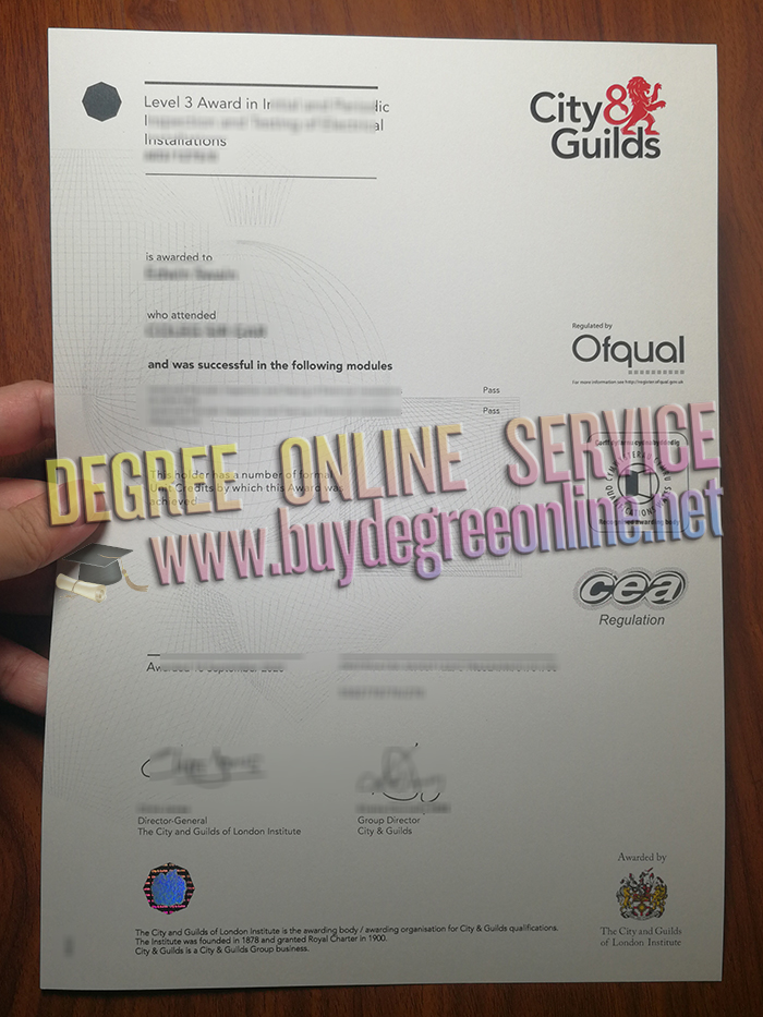 City & Guilds level 3 Award Certificate