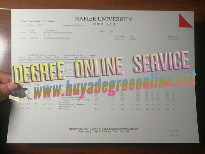 Edinburgh Napier University transcript