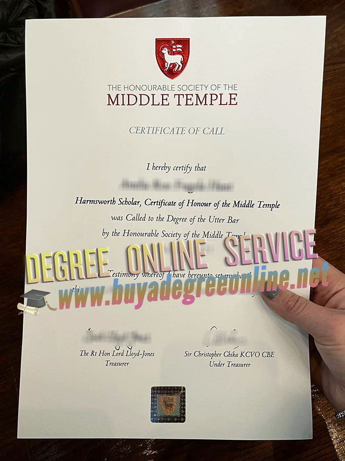 Middle Temple certificate of call to the bar