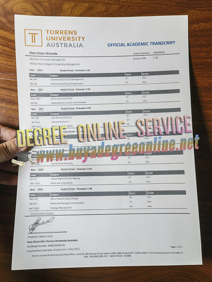 Torrens University Australia transcript